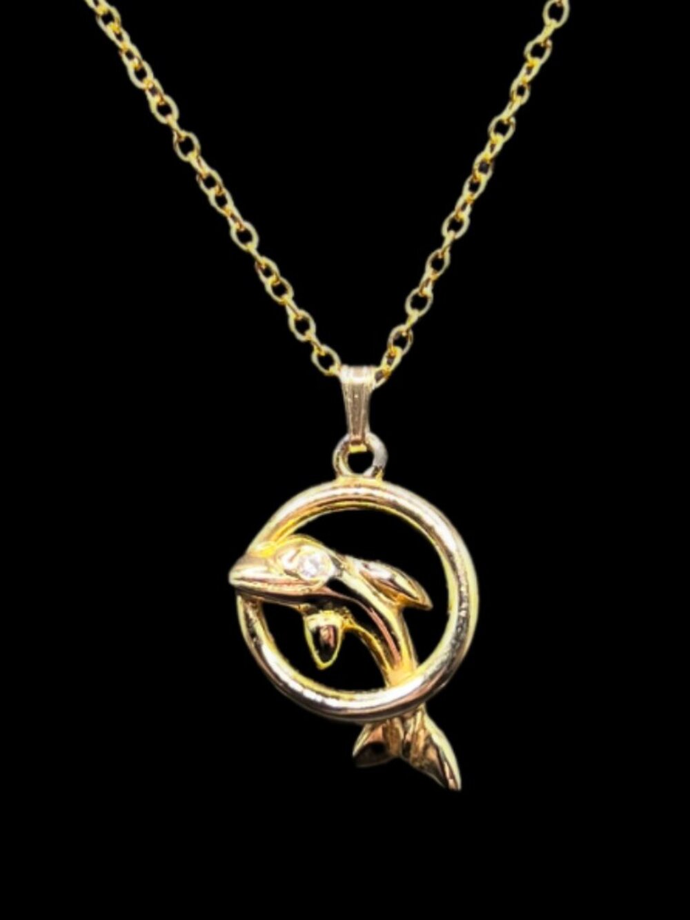 Vintage 14K GF Leaping Dolphin Pendant Necklace on Gold Chain in Gift Box